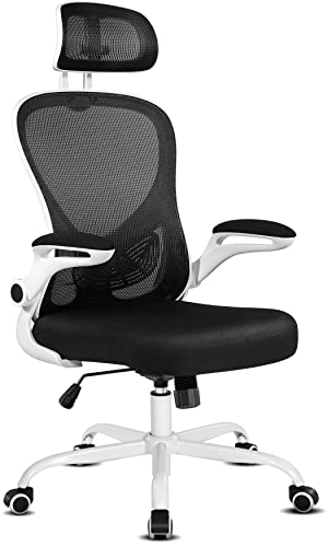 Misolant Office Chair, Ergonomic Desk Chair, White Office Chair, Office Desk Chair, Ergonomic Chair, Mesh Computer Chair with Adjustable Headrest, Lumbar Support and Flip-up Arms for Home or Office