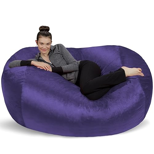 Sofa Sack Bean Bag Lounger - Plush Bean Bag Sofas with Super Soft Microsuede Cover - XL Memory Foam Stuffed Lounger Chairs for Kids, Adults, Couples - Jumbo Bean Bag Chair Furniture 6 Feet - Purple - Purple