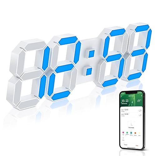 EDUP HOME 15" Multicolor LED Digital Wall Clock Alarm Clocks with APP Control, 3D LED Light Decorate Clocks with 5 Levels Brightness/Time/Date/Temperature Display, for Kitchen Bedroom Office - 15" Colorful Light Wall Clock With App Control