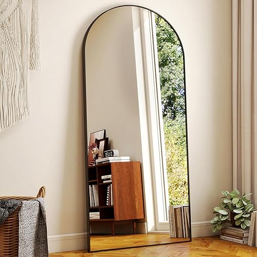 HARRITPURE 71"x30" Arched Full Length Mirror Free Standing Leaning Mirror Hanging Mounted Mirror Aluminum Frame Modern Simple Home Decor for Living Room Bedroom Cloakroom, Black - Black-rect Edge - 71"x30"