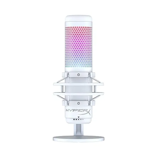 HyperX QuadCast S – RGB USB Condenser Microphone for PC, PS5, Mac, Anti-Vibration Shock Mount, 4 Polar Patterns, Pop Filter, Gain Control, Gaming, Streaming, Podcasts, Twitch, YouTube, Discord – White - Microphone - White