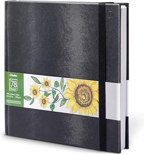Ohuhu Sketchbook Hardcover - Alcohol Marker Paper - 156 Pages/78 Sheets - 200GSM Very Thick Smooth Drawing Papers - Portrait - Hardback Sketch Book for Drawing and Sketching, Square, 8.3"×8.3" - 8.3"x8.3"