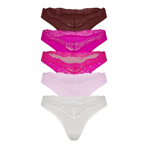 FITS EVERYBODY LACE DIPPED THONG 5-PACK | FUCHSIA MULTI
