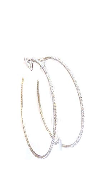 Clip-on Earrings Silver Tone Crystal Rhinestone Large Hoop Earrings 3 inch Hoop Earrings