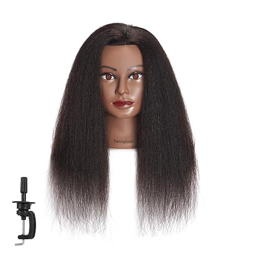 Traininghead 100% Real Hair Mannequin Head Training Head Cosmetology Doll Head Manikin Practice Head Hairdresser With Free Clamp Holder Female (Black Hair A) - 16 Inch (Pack of 1)