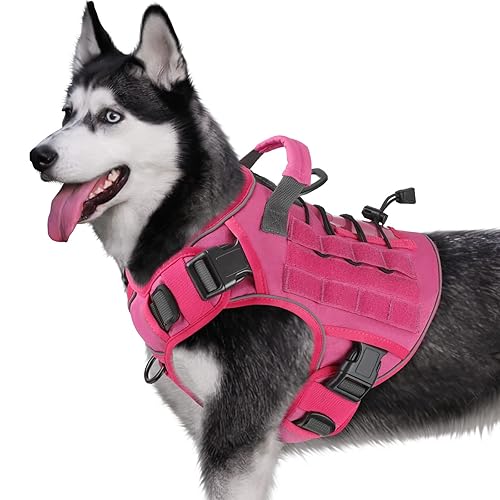 WINGOIN Pink Harness with Handle Tactical Dog Harness Vest for Large Medium Dogs No Pull Adjustable Reflective K9 Military Dog Vest Harnesses for Bull Terrier, Dalmatian, Border Collie, Wolfdog(M) - Pink - Medium
