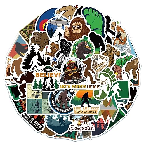 HJHLYYANM Bigfoot Stickers, 100Pcs Waterproof PVC Decals for Laptop, Bicycle, Motorcycle, Skateboard, Luggage - Set of 50 Unique Designs