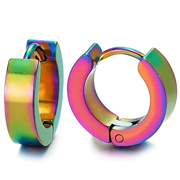 Pair of Huggie Hinged Hoop Earrings Unisex Men Women
