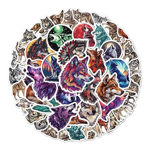 Pack 50 Pcs Cute Animal Wolf Stickers for Water Bottles Funny Laptop Cups Computer Scrapbooking Phone Kids Teens Girls Boys Adults Waterproof Aesthetic Sticker Small Vinyl Decals - Wolf