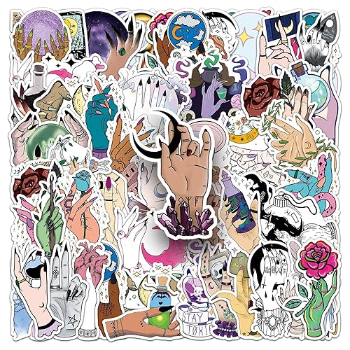 50pcs Witchy Stickers for Kids,Witch Hand Aesthetic Stickers for Kindle Water Bottles Laptop,Halloween Gothic Dark Magic Stickers Waterproof Vinyl Witchcraft Stickers for Adults Teens (Hand) - Hand