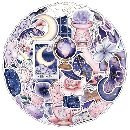 50PCS Midnight Magic Moon Stickers Cool Funny Aesthetic Stickers for Water Bottles Stickers for Teens Girl Kids Waterproof Vinyl for Laptop Scrapbooks Guitars Luggage Bike Phone Skateboards