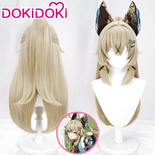 DokiDoki Game Genshin Impact Cosplay Kirara Wig Long Straight Flaxen Brown Wig