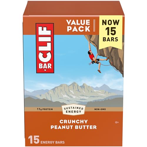 CLIF BAR - Crunchy Peanut Butter - Made with Organic Oats - 11g Protein - Non-GMO - Plant Based - Energy Bars - 2.4 oz. (15 Pack) - Crunchy Peanut Butter - 15 Count (Pack of 1)