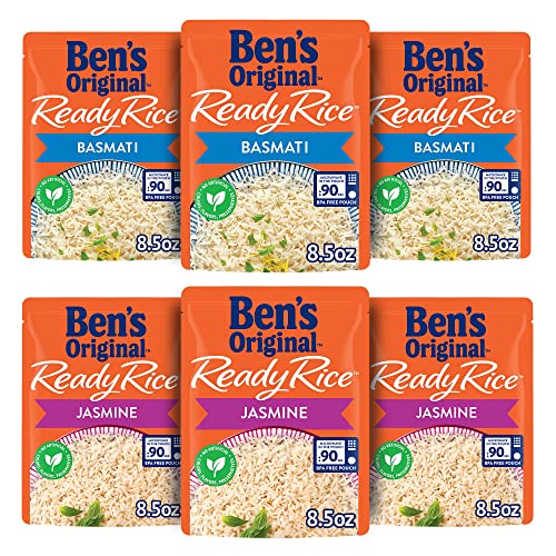 BEN'S ORIGINAL Ready Rice Basmati and Jasmine Rice Variety Pack, Easy Dinner Sides, 8.5 OZ Pouch (Pack of 6) - Variety - Basmati and Jasmine - 8.5 Ounce (Pack of 6)
