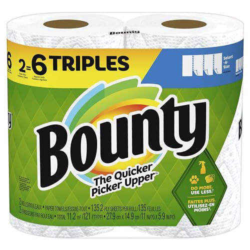 Bounty Select-A-Size Paper Towels, White, 2 Triple Rolls = 6 Regular Rolls (Pack of 1) - 135 sheet (Pack of 2) - White