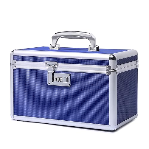 Hewei Works Locking Medicine Box with Portable Storage Case, Childproof Medication Lock Organizer, 12.2''x 7.2''x 7.6'', Lockable Empty First Aid Storage Chest, Lockbox for Drugs use (Blue/Medium) - Blue - Medium