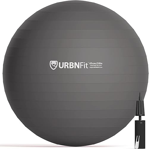 URBNFit Exercise Ball - Yoga Ball for Workout Pregnancy Stability - AntiBurst Swiss Balance Ball w/ Pump - Fitness Ball Chair for Office, Home Gym - Black 65cm