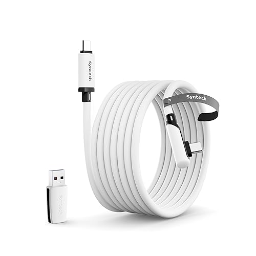 Syntech Link Cable Compatible with Meta/Oculus Quest 3S/Quest 3/Quest2/Pro/Pico 4/Ultra and PC/SteamVR, 16FT Upgraded Type C Cable with USB 3.0 Adapter, High Speed Data Transfer Cord for VR Headset - White - 16ft