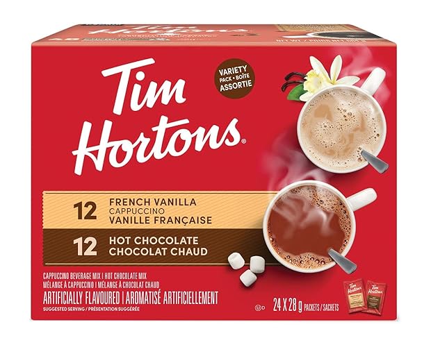 Tim Hortons Variety Mix, Hot Chocolate & French Vanilla Cappuccino Packets/Sachets, 24 Count - Cappuccino Packets - Variety - 672 g (Pack of 1)