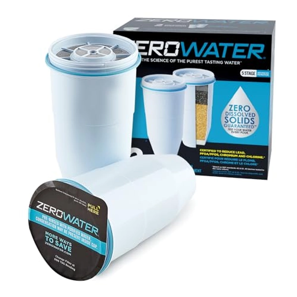 ZeroWater Official Replacement Filter - 5-Stage Filter Replacement 0 TDS for Improved Tap Water Taste - System NSF Certified to Reduce Lead, Chromium, and PFOA/PFOS, 2-Pack