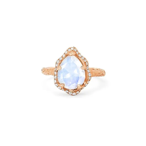Baby Queen Water Drop Moonstone Ring with Full Pavé Diamond Halo | Rose Gold / 5