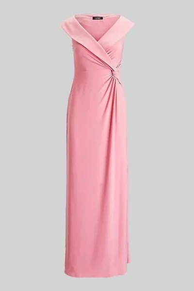 Lauren Ralph Lauren Pink Stretch Off Shoulder Leonidas Maxi Evening Dress