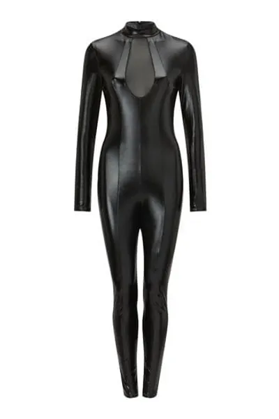 Ann Summers Black Intoxicated Faux Leather & Mesh Jumpsuit