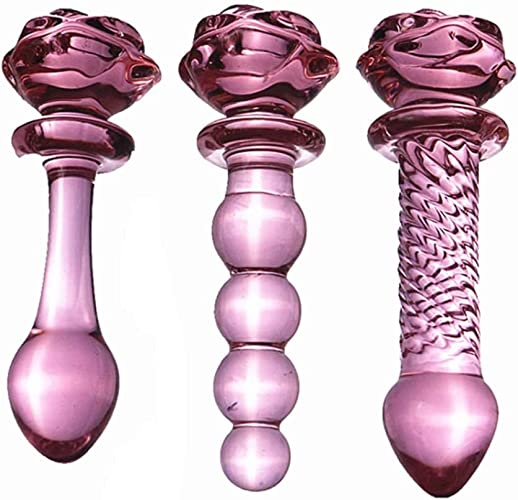 Crystal Glass Anal Butt Plug Crystal Flower Butt Plug Glass Dildo Glass Plug Penis Anal Dildo Vaginal G-Spot Stimulation Anal Plug Set Women Masturbation Sex Toy (Set of (A,B,C)) - Set of ( A,B,C )