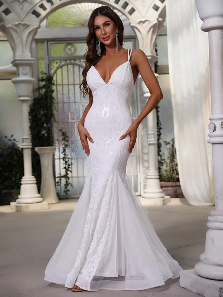 Contrast Mesh Mermaid Hem Sequins Cami Prom Dress