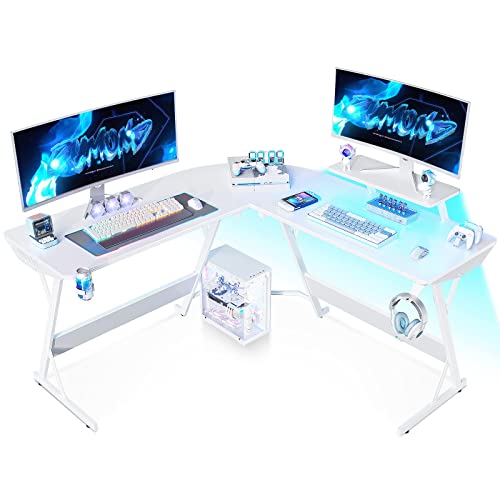  White Gaming Desk with LED Lights 
