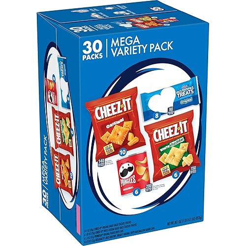 Kellogg's Snacks, Lunch Snacks, Kids Snacks, Mega Pack, Variety Pack, 30.1oz Box (30 Packs) - Cheez-It, Pringles, Rice Krispies Treats - 1.88 Pound (Pack of 1)