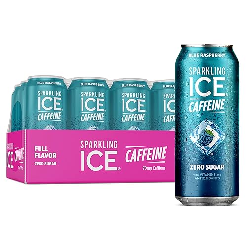 Sparkling Ice Caffeine Blue Raspberry Sparkling Water with Caffeine, Zero Sugar, with Antioxidants and Vitamins,16 fl oz Cans (Pack Of 12) - Blue Raspberry