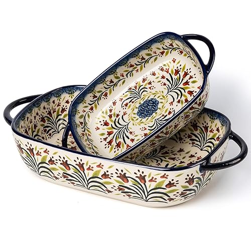 Ceramic Rectangular Baking Dishes - 2pc Blue Casserole Set for Oven, Lasagna Pans - The Tulip