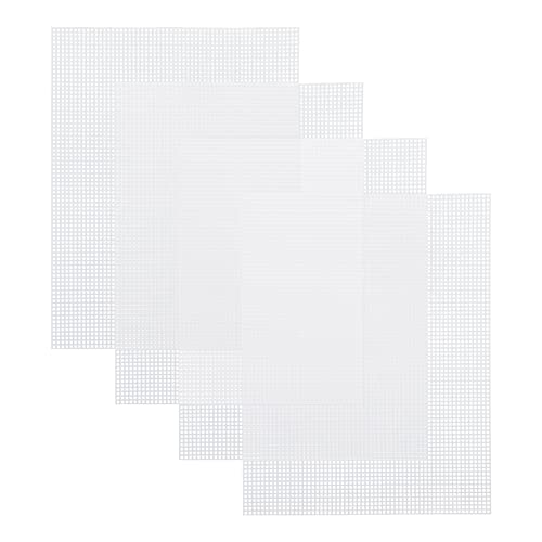 Caydo 4 Pieces 7 Count Plastic Mesh Canvas Sheets for Embroidery, Acrylic Yarn Crafting, Knit Crochet Projects and Make Aquarium Dividers (10.5 x 13.5 Inch) - White