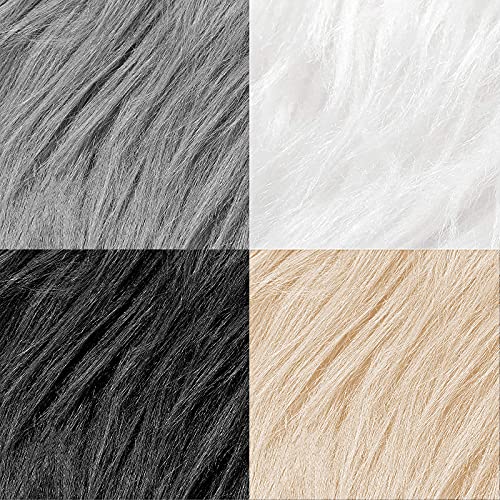 4 Pieces Faux Fox Fur Square Fabric Shaggy Fur Patches Fabric Cuts Chair Cover Seat Cushion Pad for DIY Craft(Khaki, White, Black, Gray) - Khaki, White, Black, Gray