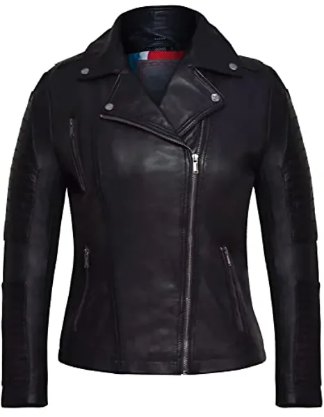 Blueorn Damen Lederjacke LYA Frauen Echtleder Jacke - Leder Bikerjacke mit modernen Steppungen und Reverskragen