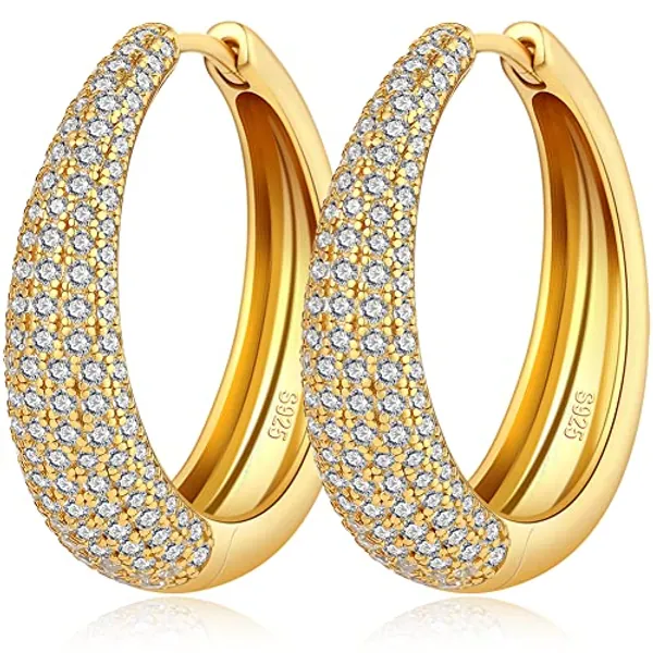 Miaofu 18 Karat Weißgold überzogen Ohrringe Creolen Silber 925 Damen Groß Kreolen mit Glänzend Zirkonia, Hypoallergene Creolen Ohrringe für Mädchen Größe 12.5mm-60mm Creolen Ohrringe