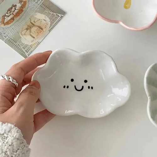 Cute Ceramic Cloud Trinket or Dipping Sauce Dish - White