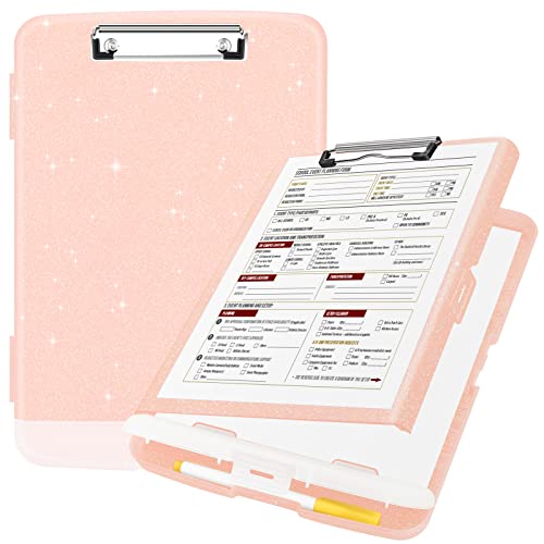 Sooez Glitter Clipboard with Storage, High Capacity Storage Clipboard - Glitter Pink