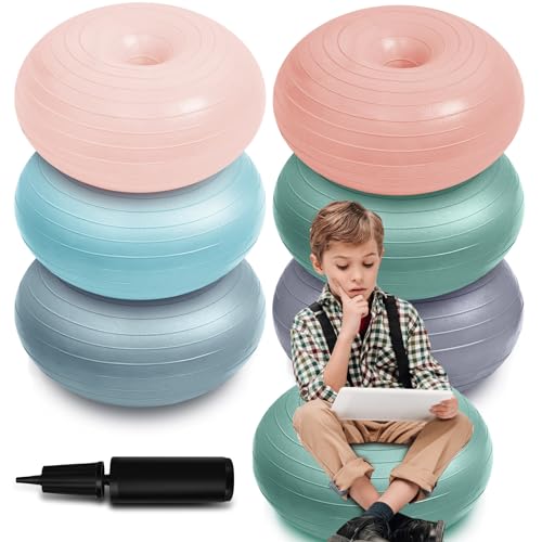 Lewtemi 6 Pieces Flexible Seating for Classroom Elementary Yoga Ball Chairs Wobble Seat for Kids Inflatable Donut Ball with Pump for Student Desk Chairs Exercise (Morandi Color) - Morandi Color