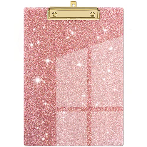 Piasoenc Acrylic Clipboards, Fashion Glitter Clipboard, Stardard Letter Size Clip Board - Pink