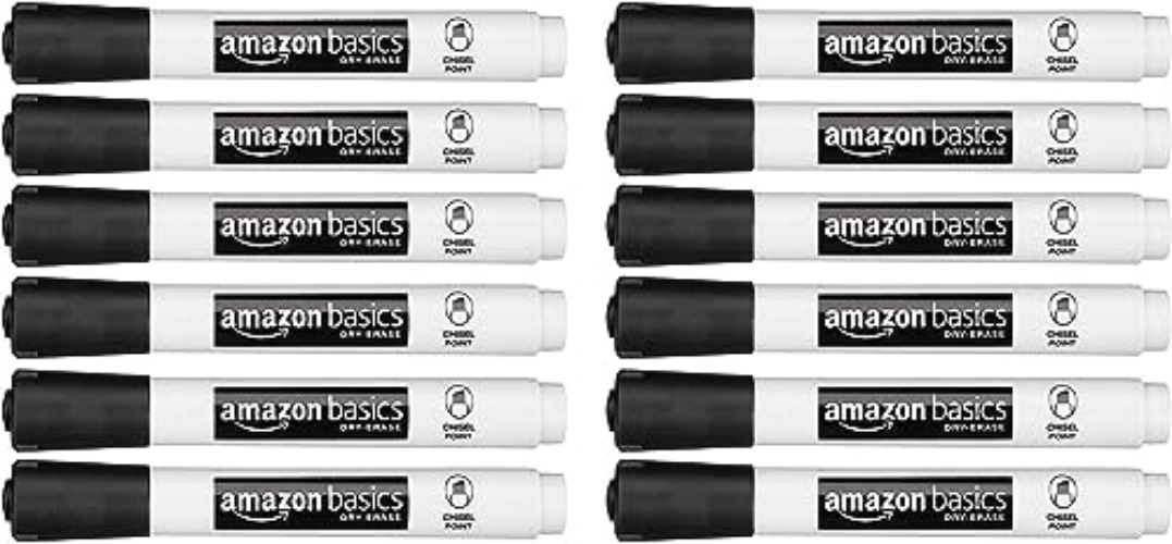Amazon Basics 12-Pack Low-Odor Chisel Tip Dry Erase White Board Markers 