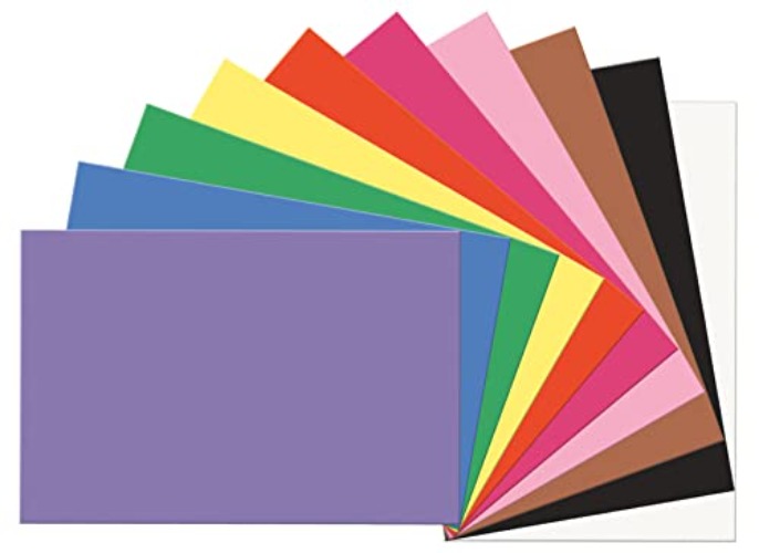 Construction Paper, 10 Assorted Colors, 12" x 18", 100 Sheets