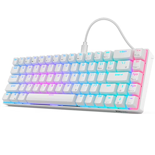 RK ROYAL KLUDGE RK68 (RK855) Wired 65% Mechanical Keyboard, RGB Backlit Ultra-Compact 60% Layout 68 Keys Gaming Keyboard, Hot Swappable Keyboard with Stand-Alone Arrow/Control Keys, Blue Switch, White - Hot-Swappable Blue Switch - White