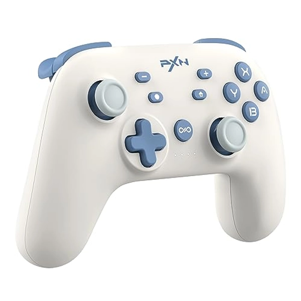PXN P50L Wireless Switch Pro Controller, Dual Shock Gamepad Joystick Support Turbo, Macro, Gyro Axis, Wake-Up, Programmable Dual Connection for Switch/Lite/OLED/iOS (16 versions only) / PC (White)