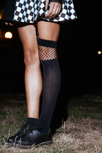 Noir Fishnet Knee Highs - Black / One-size-fits-all