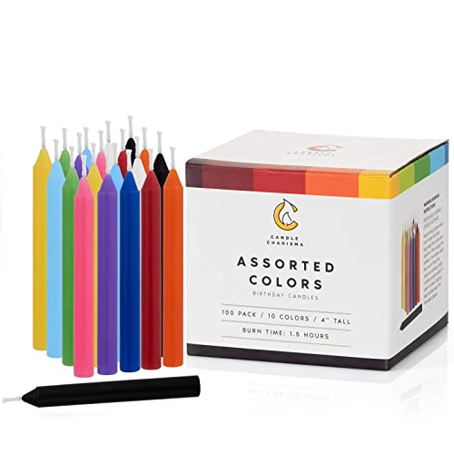 Candle Charisma 100 Multi-Colored Spell Candles - 4" Unscented Paraffin Chime Candles, Smokeless & Dripless, Colored Candles, Long Burn Time 0.43" Thick Taper Candles for Rituals, Witchcraft & Parties