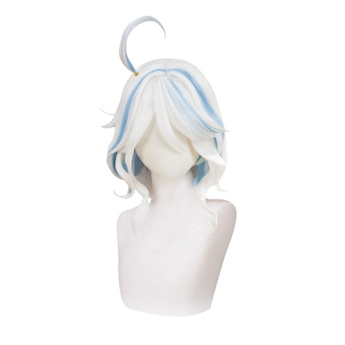 【Ready For Ship】【Short Ver. 】DokiDoki Game Genshin Impact Cosplay Fontaine Focalors Wig Short White Blue Curly Furina Wig / Fake Eyelashes / Hat | Short Wig Only-Ready For Ship