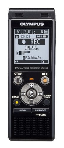 Olympus WS-853 black voice recorder with true stereo mic, 8GB, 110 hours battery life, voice balance, direct USB connection, with MP3 file format. - Voice Recorder