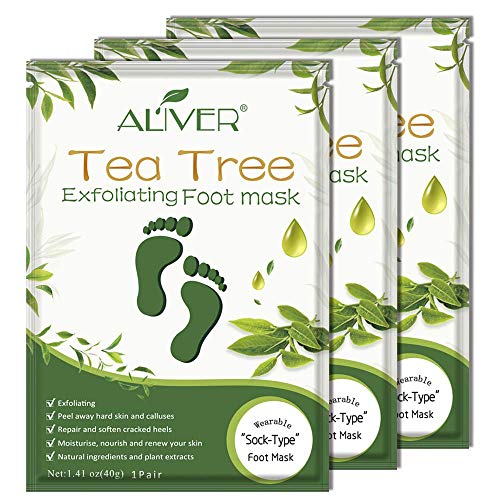 Foot Peel Mask 3 Pack， Exfoliator Peel Off Calluses Dead Skin Callus Remover，Soft Smooth Touch Feet-Men Women (Tea Tree) - Tea Tree